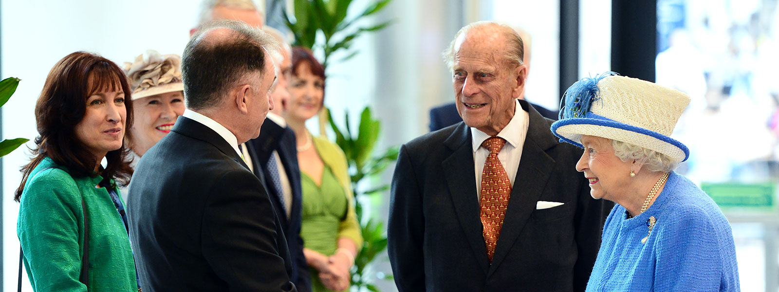 The Principal talks with The Duke of Edinburgh and The Queen at the official opening of the Technology & Innovation Centre.