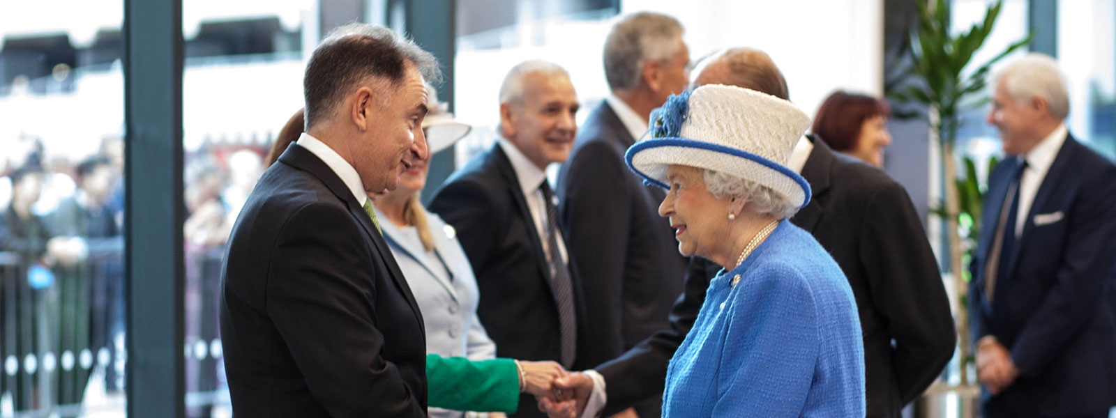 The Principal meets The Queen as she arrives at the Technology & Innovation Centre.
