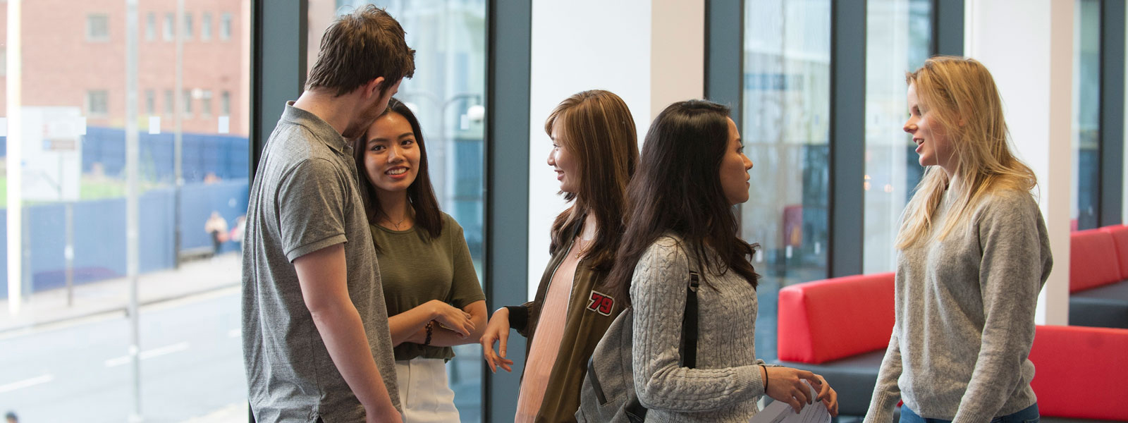 Students talk in the Business School