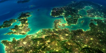 Satellite image of UK at night.