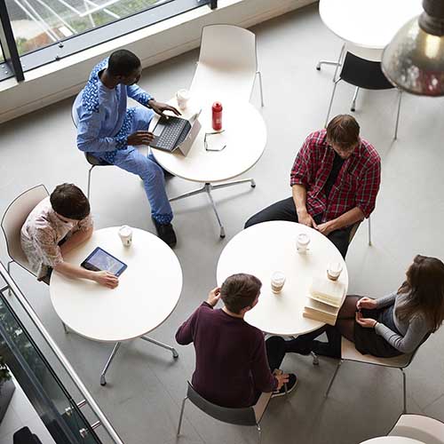 Students sitting round a table socialising