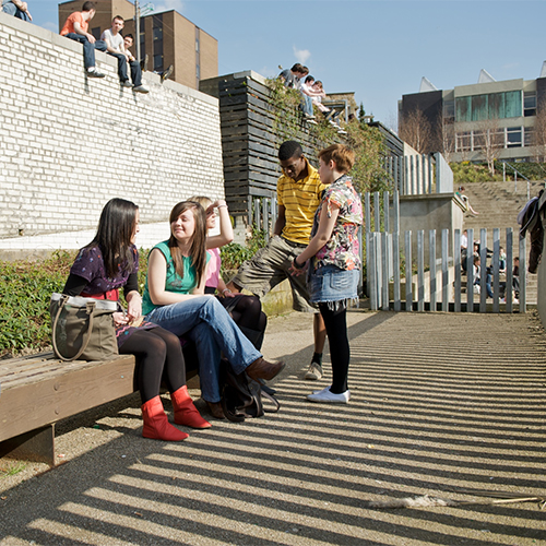 Students on campus in Rottenrow Gardens