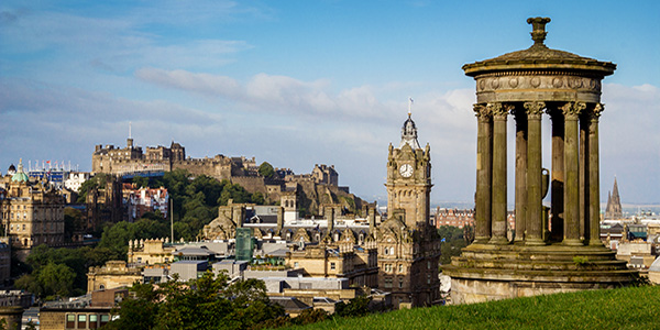 Edinburgh skyline, including castle in distance