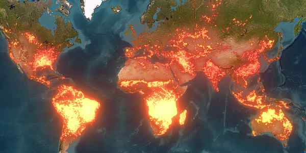 Global map showing active fire detections