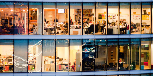 People working in an office in a city