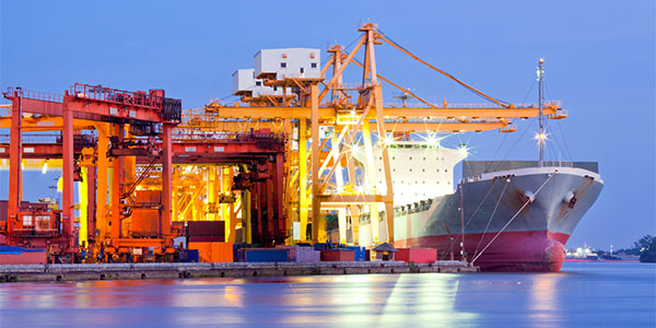 Freight ship being repaired in a shipyard