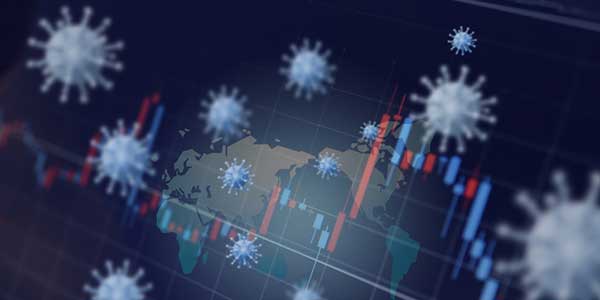 world map overlayed with graphs and virus concepts.