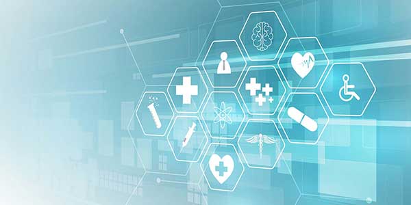Digital illustration with a range of health icons. Digital illustration with a range of health icons.