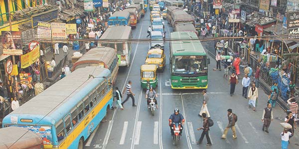 Busy road in Kolkata, India