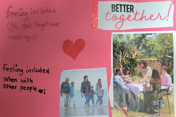 Poster of exhibition showing people with family and 'feeling included'.