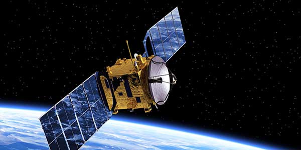 Satellite in space orbiting the earth. Satellite in space orbiting the earth.
