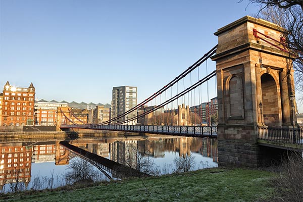 Suspension bridge over the River Clyde.