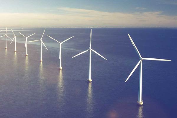 Offshore wind turbines.