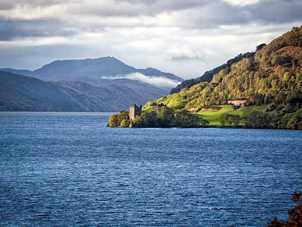 Loch Ness with Urquhart Castle in the background.