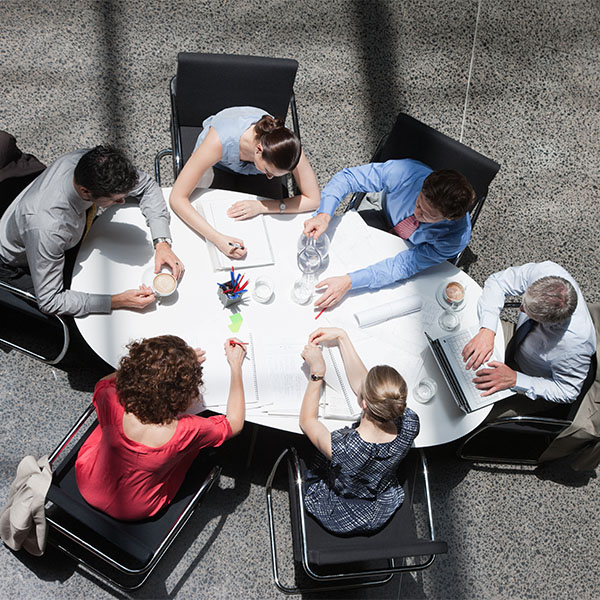 Bird's eye view of business meeting