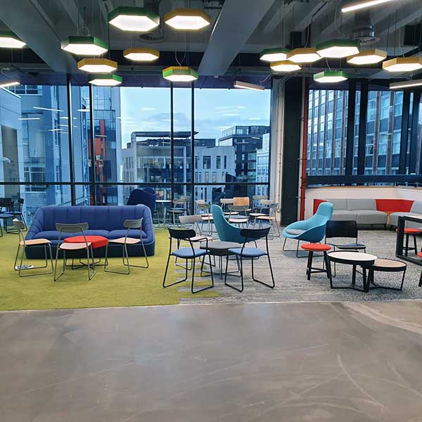 Seated area inside Learning & Teaching Building.