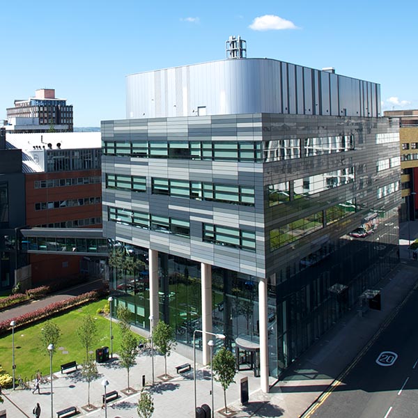 Aerial view of the Strathclyde Institute for Pharmacy and Biomedical Sciences building.