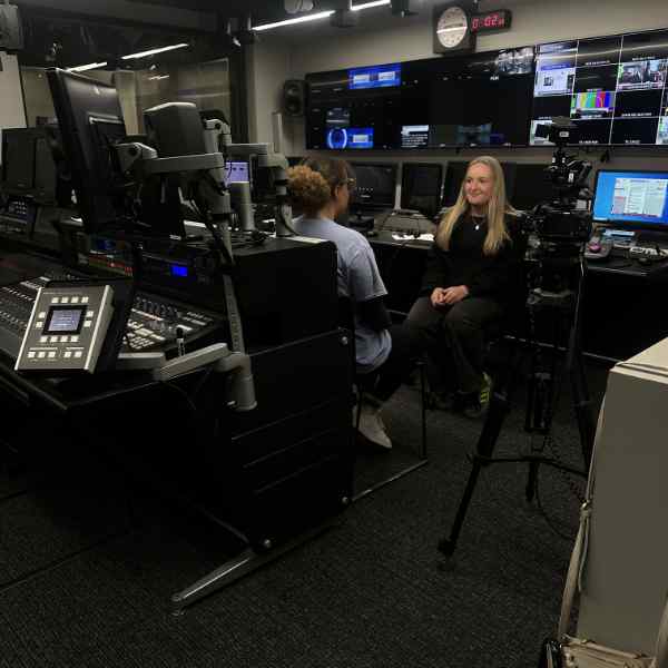 student experiencing journalism facilities at Penn State University