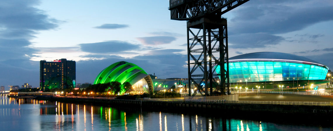 Glasgow City Scene with the Clyde auditorium and the hydro