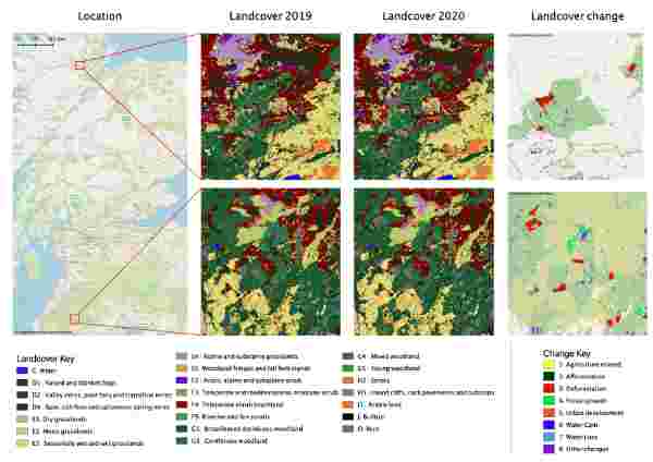 Maps of forest carbon in Scotland, compiled using satellite data and machine learning