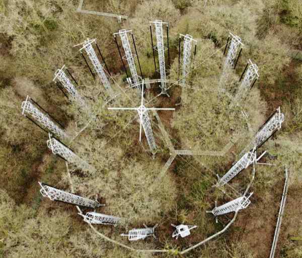 A collection of masts, walkways and trees that make up one of the BIFoR FACE facilities