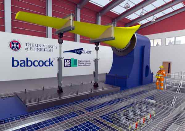 A huge yellow propellor blade in a laboratory A huge yellow propellor blade in a laboratory