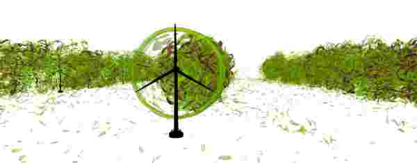 A silhouette of a wind turbine in front of a green swirl A silhouette of a wind turbine in front of a green swirl