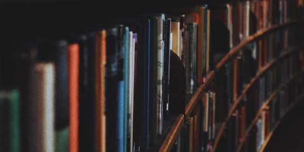 books on a shelf in a library