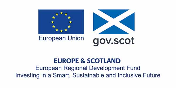European Regional Development Fund with EU and Scotland flag - Investing in a Smart, Sustainable and Inclusive Future