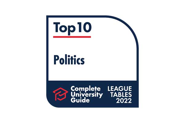 Top 10 for Politics. Complete University Guide League Tables 2022.