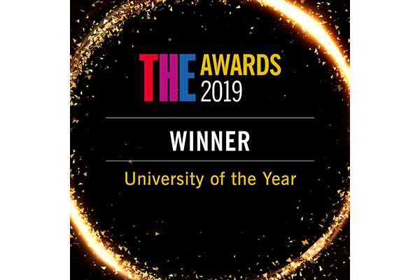 Times Higher Education University of the Year 2019 logo.