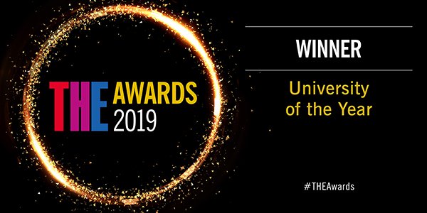 Times Higher Education awards 2019 logo - University of the Year winner.