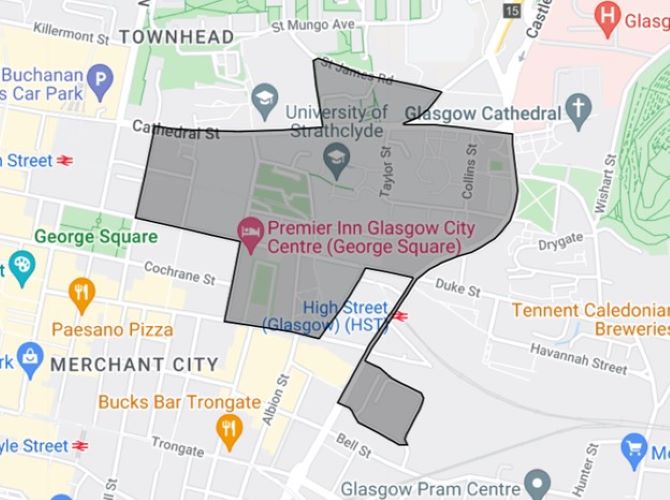 Map showing the perimeter of the Strathclyde SOS area