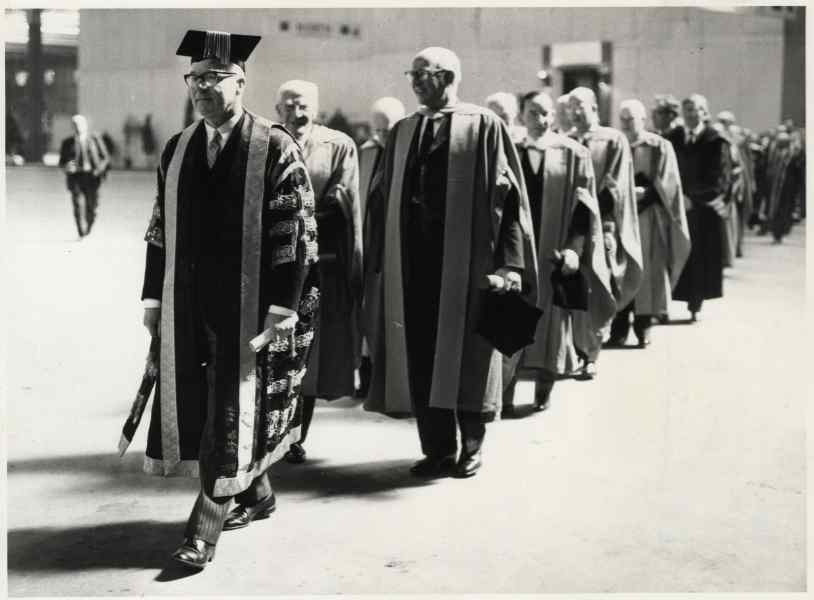 Samuel Curran leading the procession after the inaugural congregation of the University of Strathclyde in Kelvin Hall, Glasgow, 1965 Samuel Curran leading the procession after the inaugural congregation of the University of Strathclyde in Kelvin Hall, Glasgow, 1965