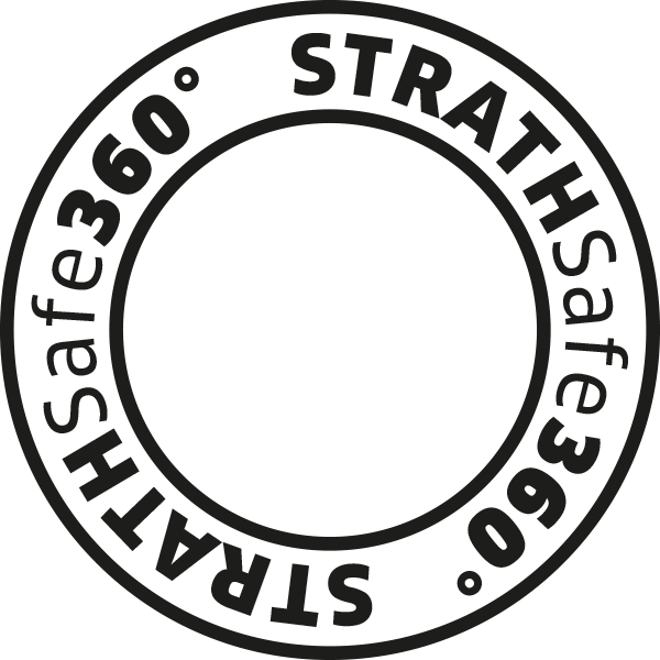 StrathSafe360 logo - University's safeguarding framework for health, safety, wellbeing, and human rights.