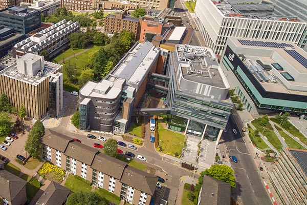Ariel shot of Strathclyde University and Glasgow City Center