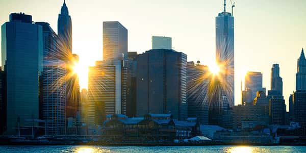 Skyscrapers on the banks of a modern city river