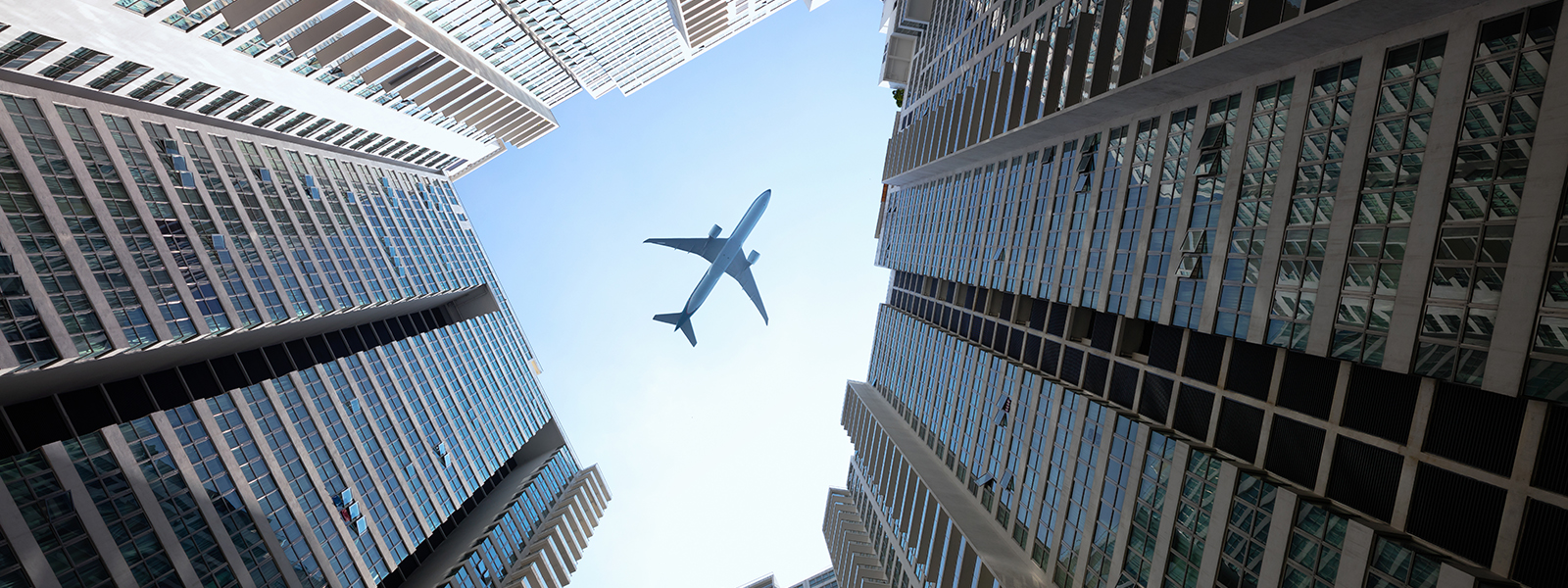 Flight over skyscrapers.