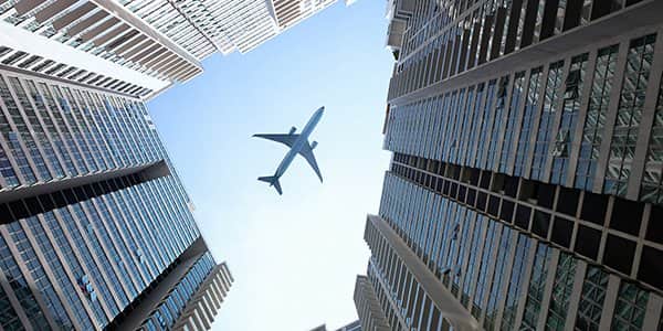 Flight over skyscrapers.