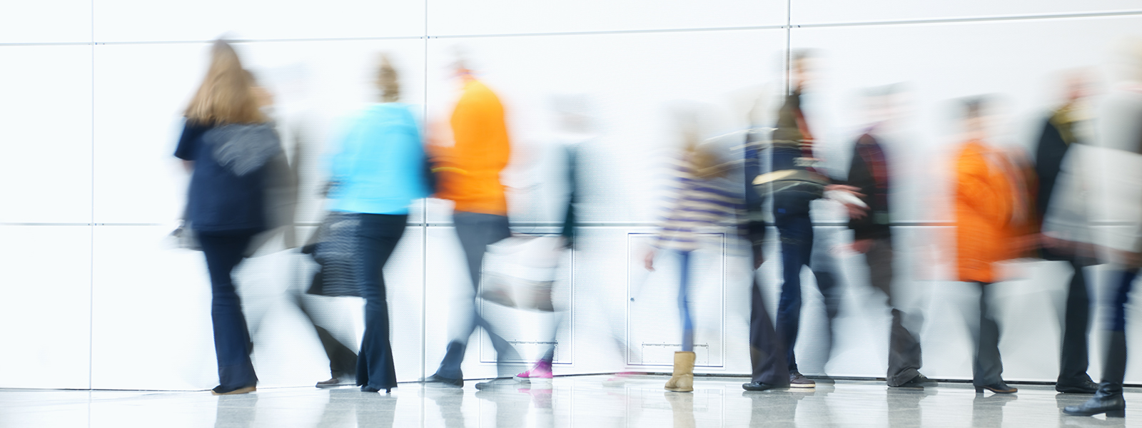 Commuters Walking in Corridor, Blurred Motion.