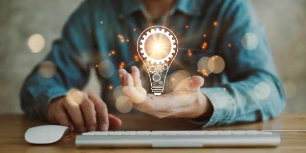 Man holding animated lightbulb