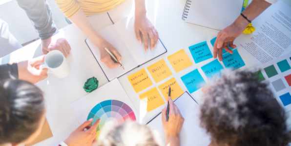 Workshop table with sticky notes