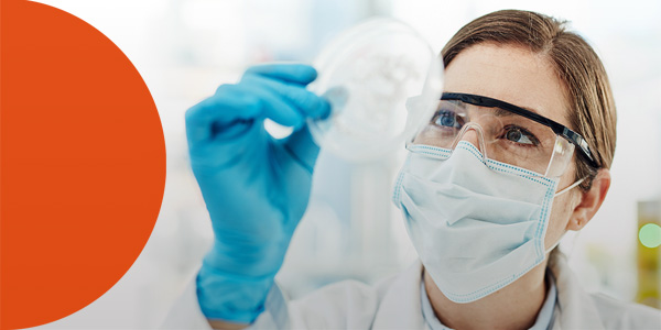 Woman looking at a petri dish