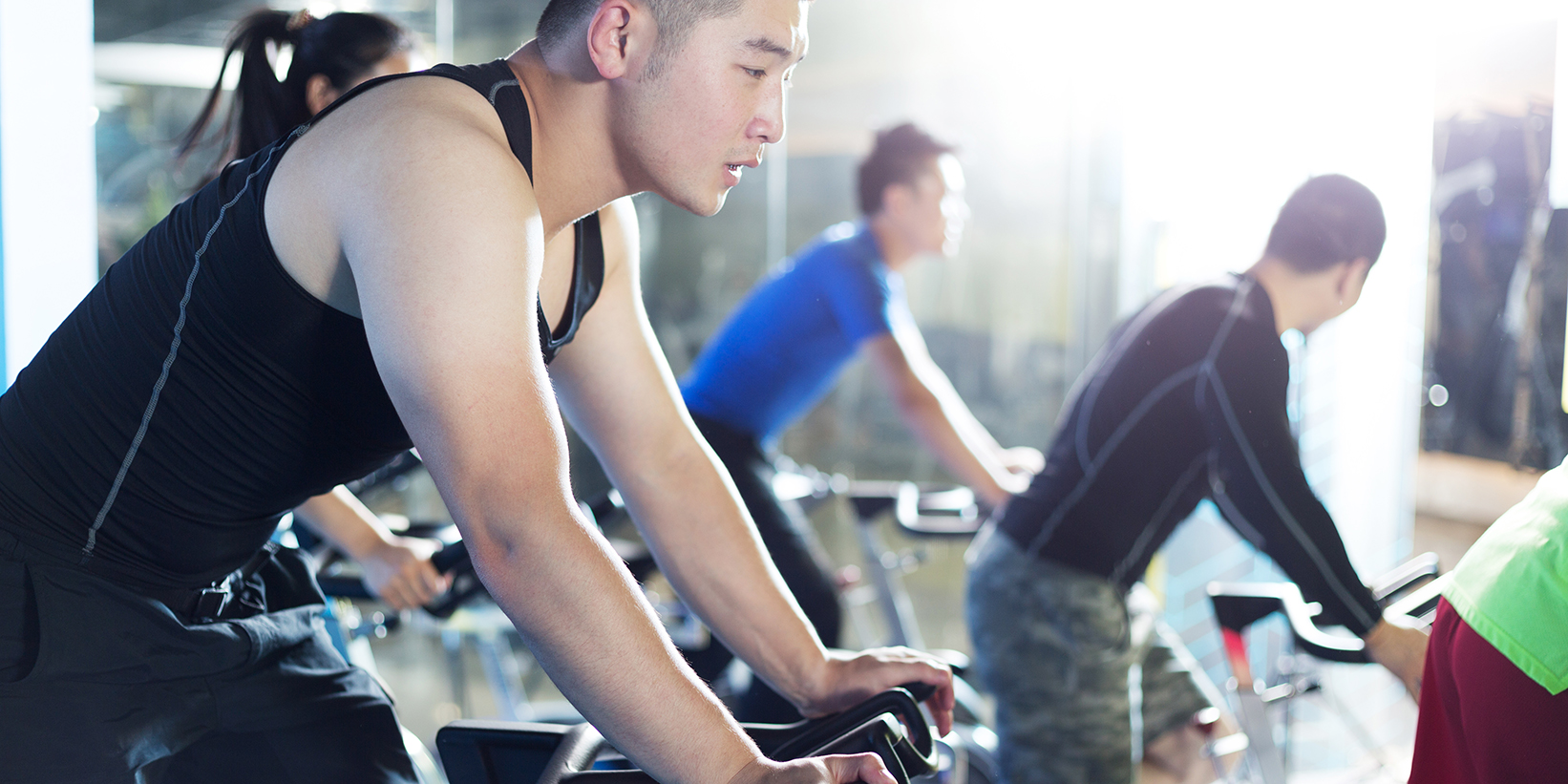 Indoor cycling group.
