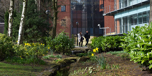 Students walk though campus.