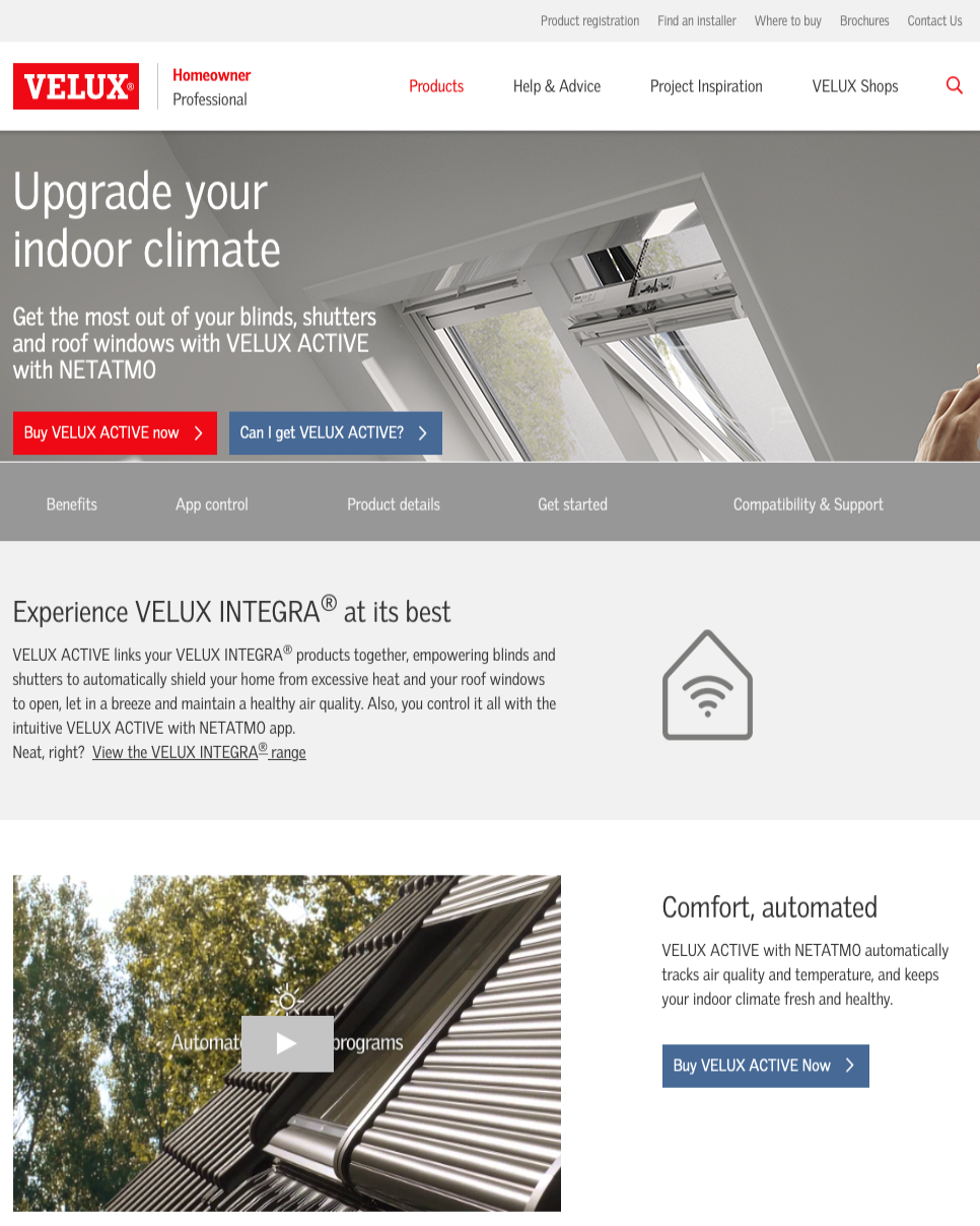 Screenshot from VELUX website