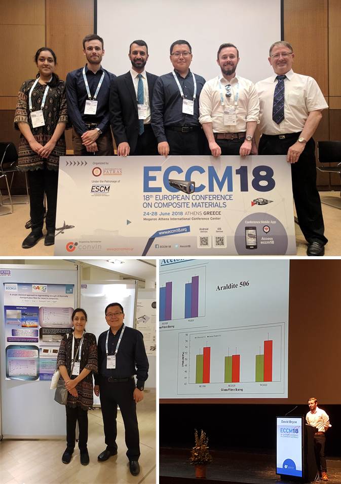 Composite image of the advanced composites group members at the ECCM18 conference in Athens, June 2018