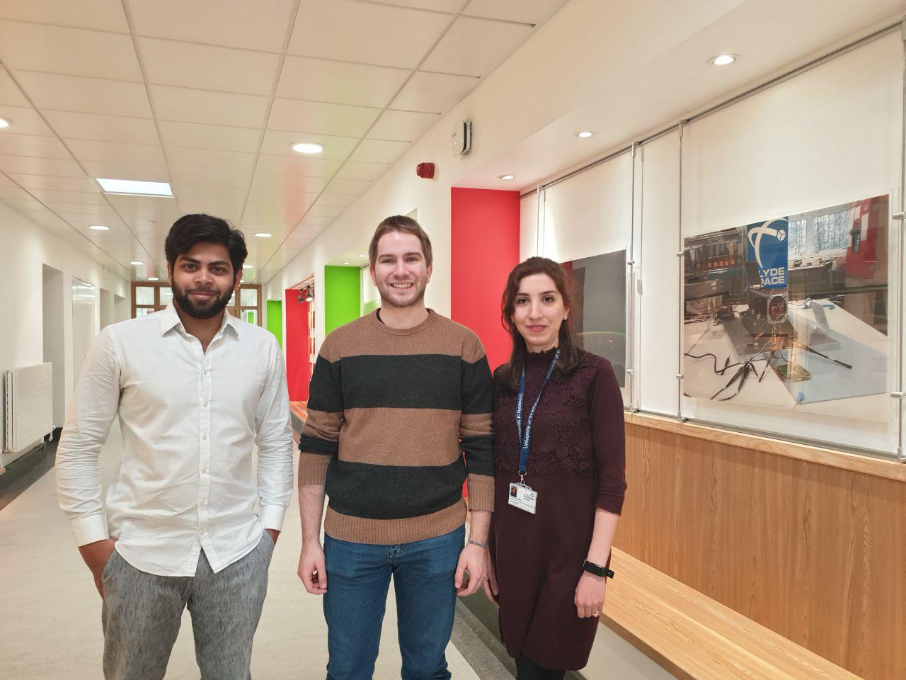 Group shot of new PhD students who joined ACG in early 2019: from left to right Malik, Miguel and Shima