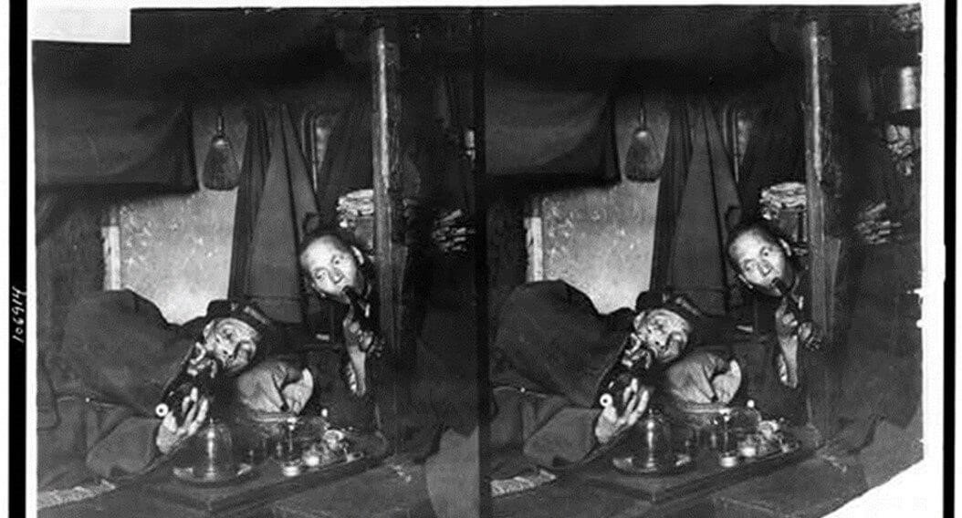 ‘Two Chinese men, on narcotics in opium den’ c1909 Library of Congress, LC-USZ62-106914