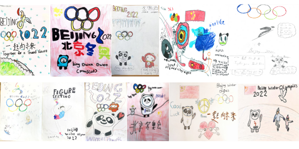 Collage of student posters of Winter Olympics